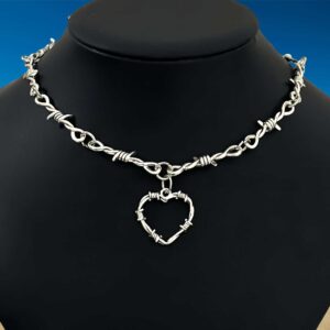 Thorny Barbed Necklace Unisex Accessory Punk Gothic Heart Unique Pendant