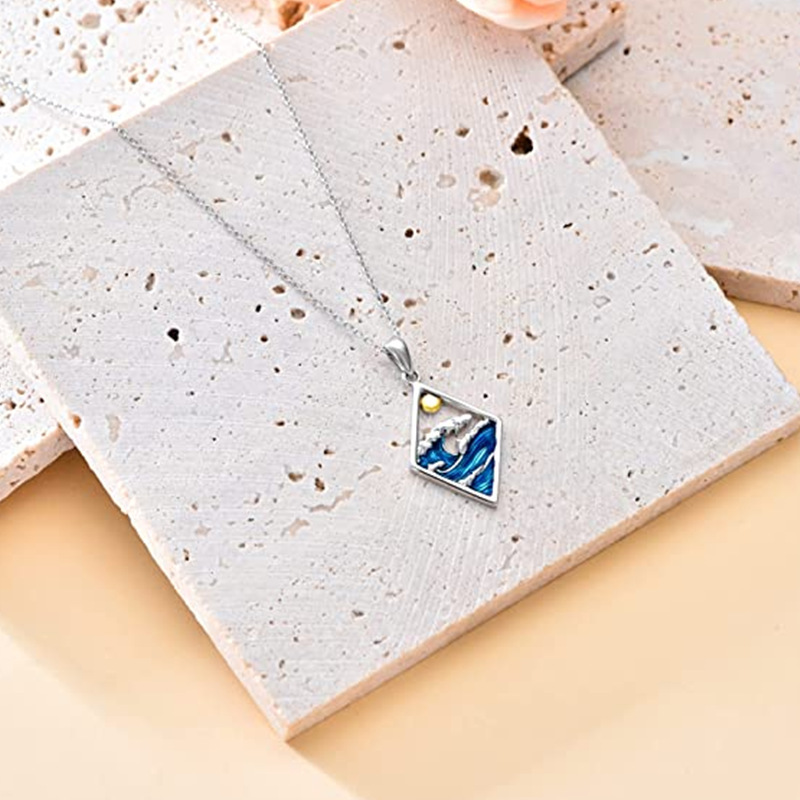 Personalized Blue Ocean Wave Sun Pendant Necklace For Girls - Image 3