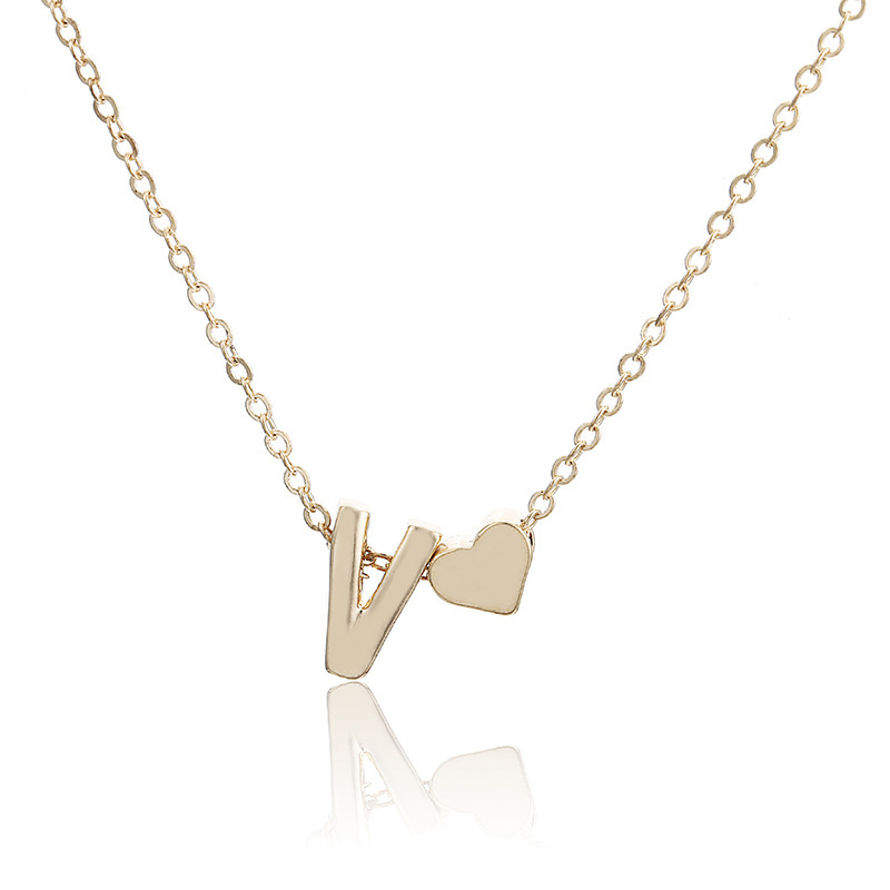 Peach Heart Shaped Letter Necklace Clavicle Chain Necklace - Image 2