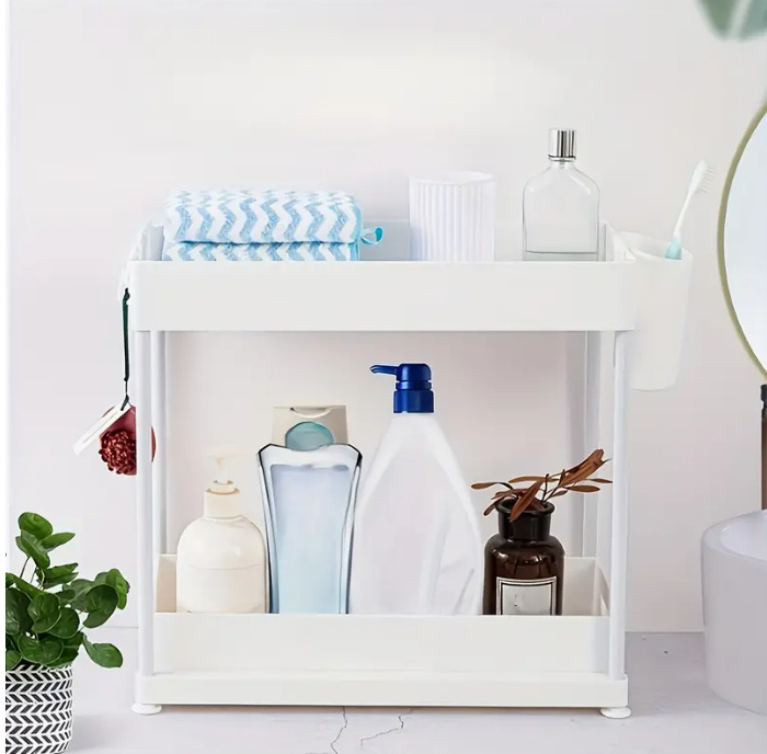 Sink Shelf Double-tier Sink-mounted Storage Rack, Kitchen Cabinet Shelving Unit, Multi-purpose Bathroom Storage Basket. ,1 Pack - Image 5