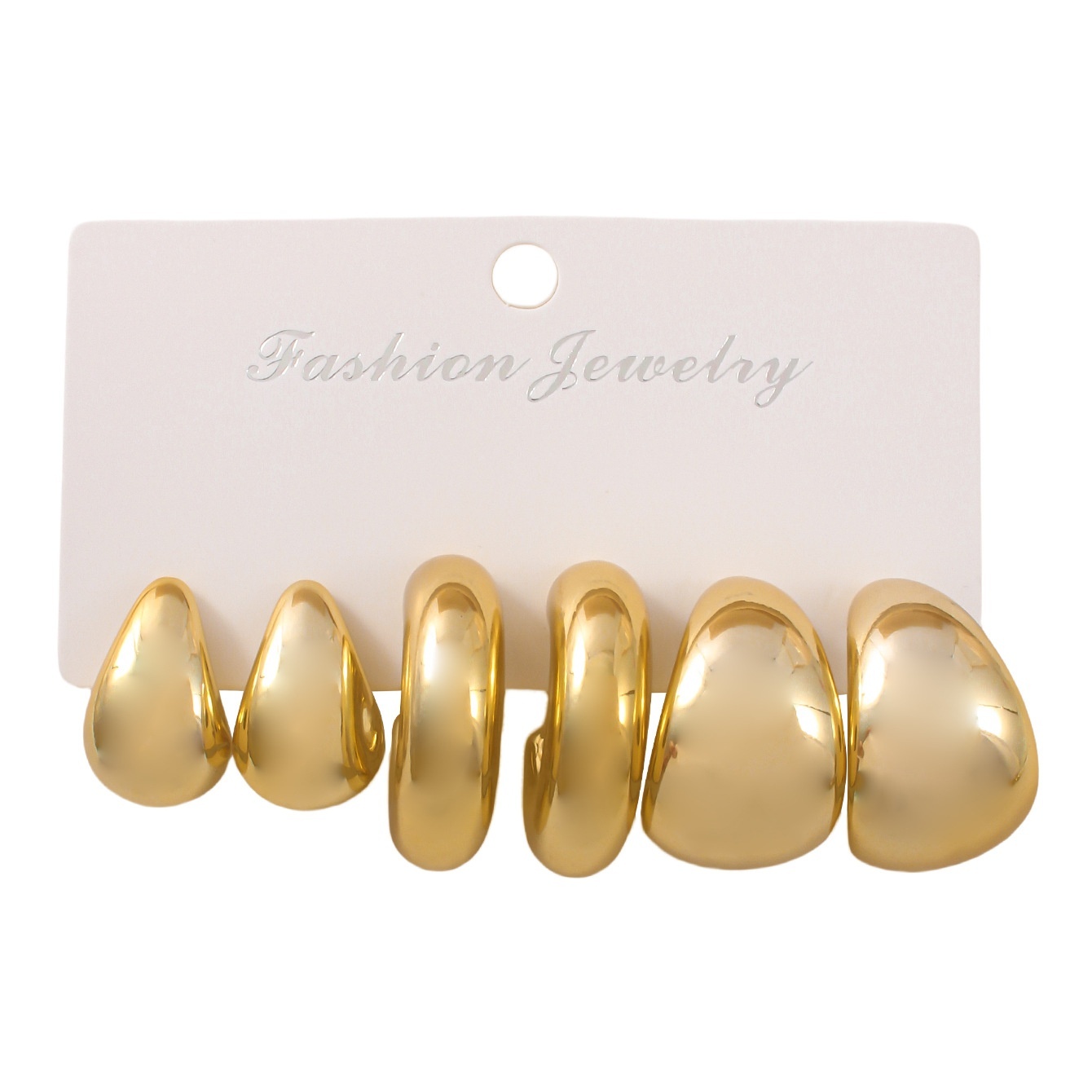 Golden Personality CCB Earrings Creative Double Circle Earring Set 3 Pairs - Image 3