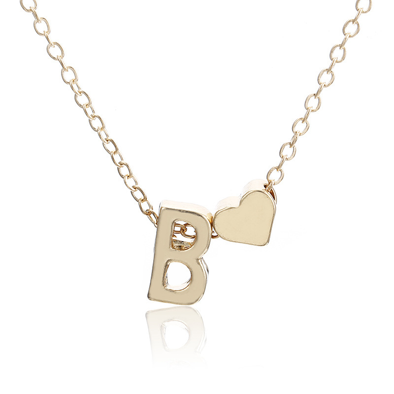 Peach Heart Shaped Letter Necklace Clavicle Chain Necklace - Image 6