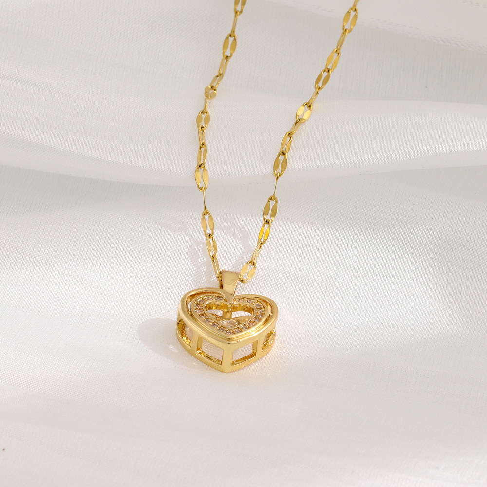 Double-layer Love Necklace With Rhinestones Titanium Steel Pendant Fashion Jewelry Woman Valentines Day Gift - Image 6