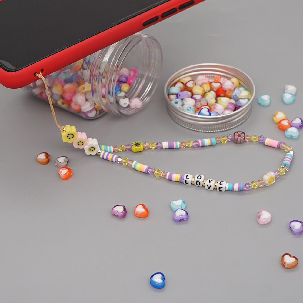 Bohemian Smiley Soft Ceramic Phone Chain Love Letter Crystal Beads Handmade Beaded Anti-Lost Mobile Phone Lanyard - Image 4