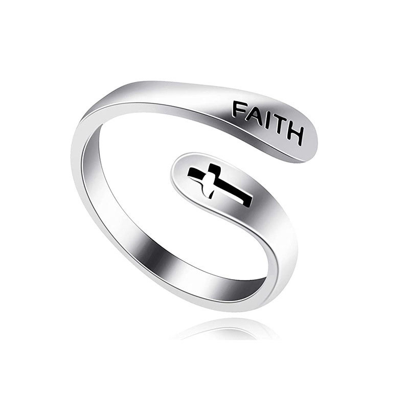 Adjustable Ring Vintage Faith Letters Cross Opening Adjustable Rings For Women Men Christian Jewelry Gift - Image 5