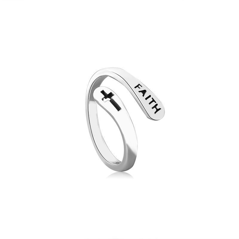 Adjustable Ring Vintage Faith Letters Cross Opening Adjustable Rings For Women Men Christian Jewelry Gift - Image 6