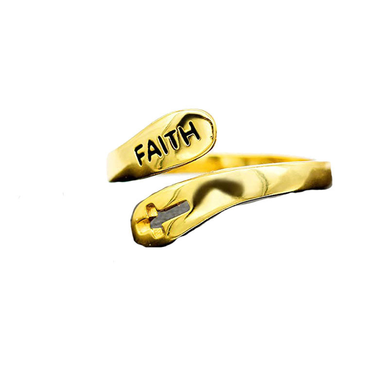 Adjustable Ring Vintage Faith Letters Cross Opening Adjustable Rings For Women Men Christian Jewelry Gift - Image 3