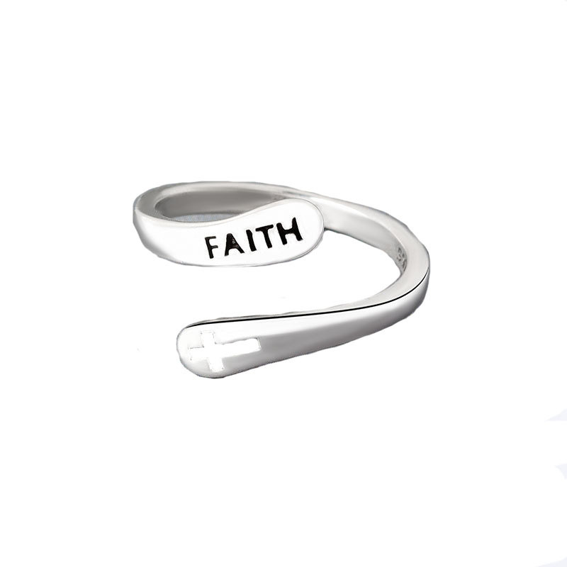 Adjustable Ring Vintage Faith Letters Cross Opening Adjustable Rings For Women Men Christian Jewelry Gift - Image 4