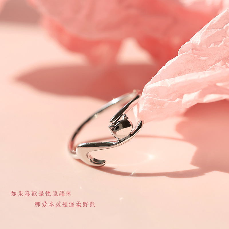 Lazy Cat Open Ring Women Creative Niche Design Cute Cat Ring - Image 2