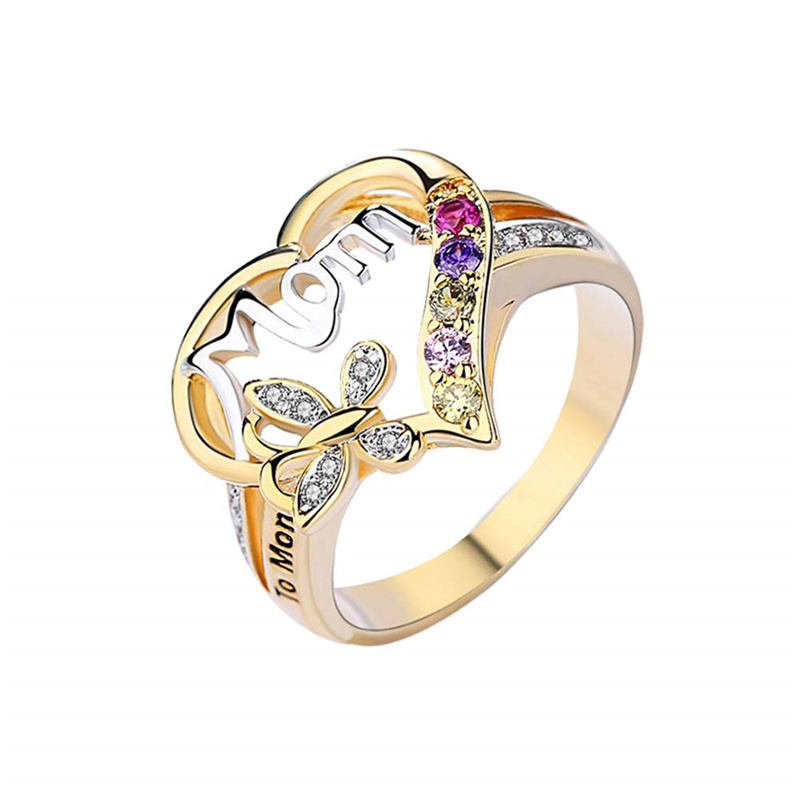 Mother's Day Gift Hollow Heart English Letter Love Mom Rhinestone Butterfly Finger Ring Jewelry Gift - Image 10