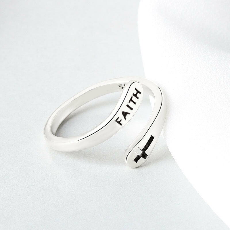 Adjustable Ring Vintage Faith Letters Cross Opening Adjustable Rings For Women Men Christian Jewelry Gift - Image 2