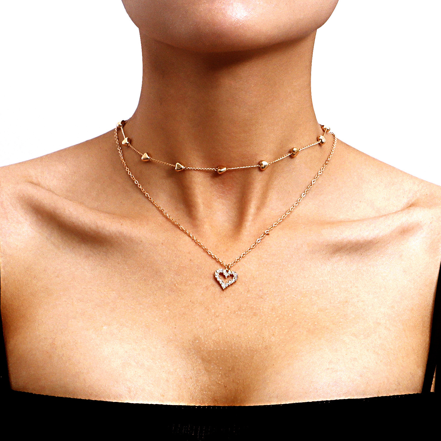 Double-layer Heart Pendant Fine Chain Necklace For Women Multilayer Gold Color Metal Necklaces Fashion Jewelry Accessories - Image 6