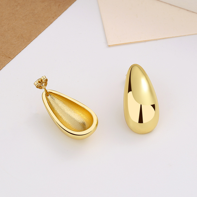 Fashion Jewelry Water Drop Glossy 16k Real Gold Plating Simple And Elegant Earrings - Image 4