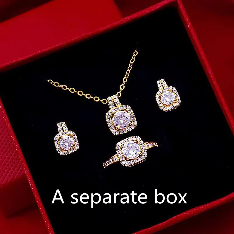 Fashion Jewelry Set Zircon Gem Pendant Chain Choker Necklace For Women Gold Color Stud Earring Statement Wedding Ring - Image 2