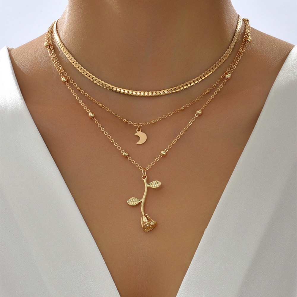 Bohemia Multilayer Moon Gold Color Pendant Necklaces For Women Rose Flower Choker Necklace 2025 Fashion Jewelry Party Gift Valentine's Day Gifts - Image 8