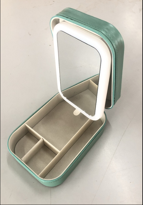 Makeup Storage Box With LED Light Mirror Portable Travel Makeup Cosmetics Storage Box Touch Light Storage Organizer - Image 5