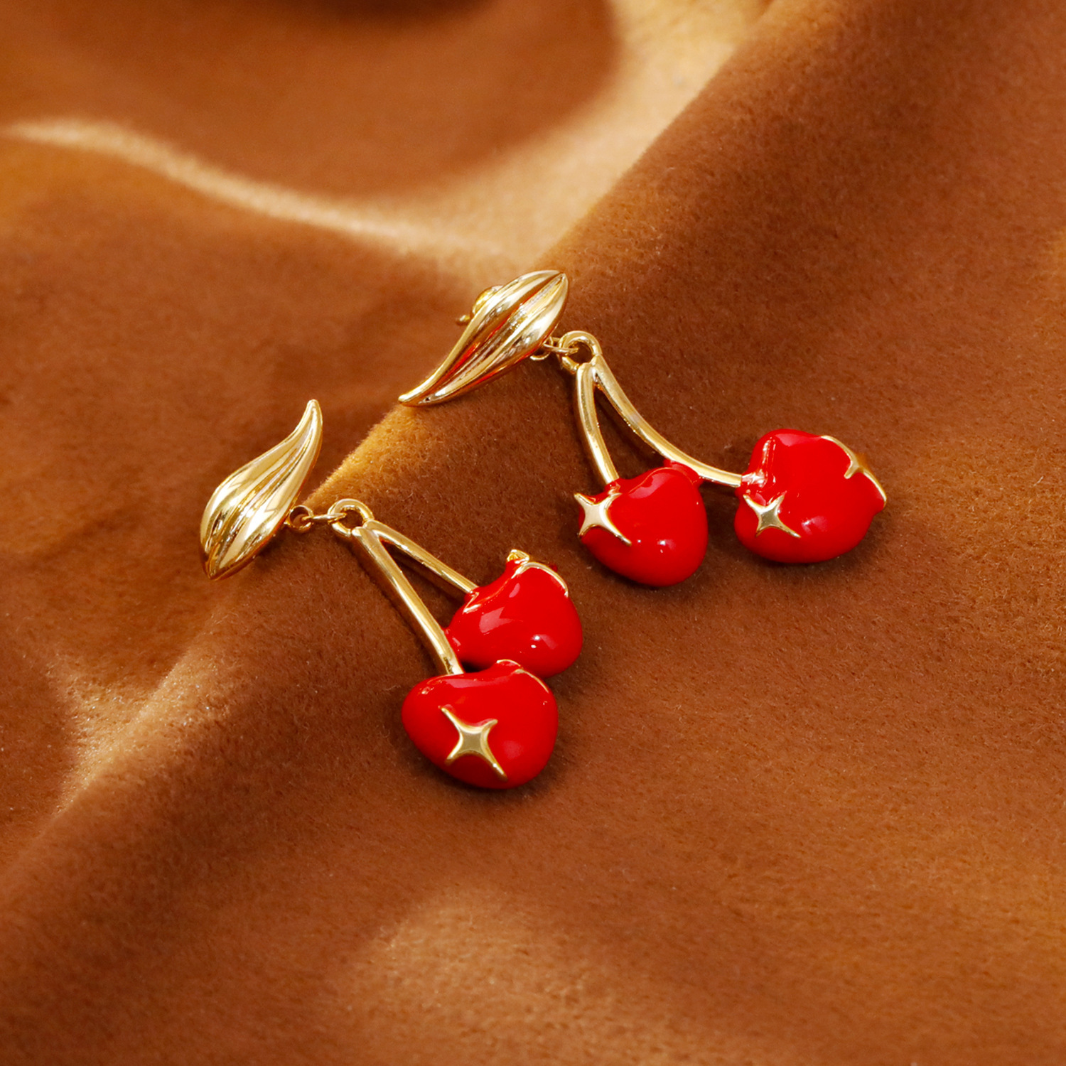 Red Heart Cherry Earrings Luxe Niche Design With A Sophisticated High-End Vibe - Image 4
