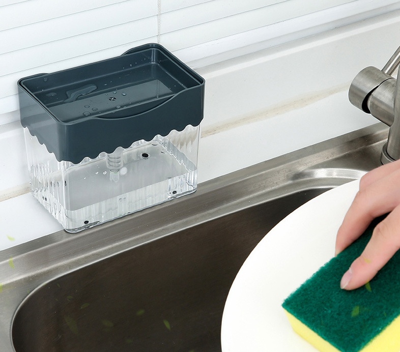 2-in-1 Soap Dispenser Sponge Caddy Push-type Liquid Box Detergent Automatic Dosing Box - Image 5