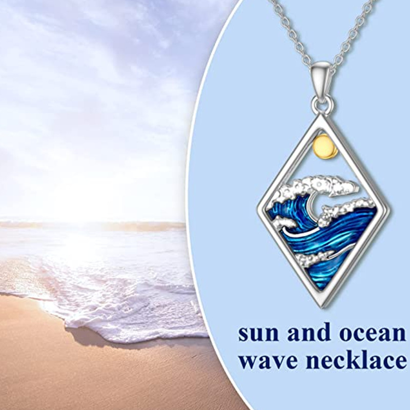 Personalized Blue Ocean Wave Sun Pendant Necklace For Girls - Image 5