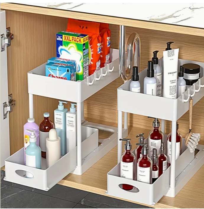 Sink Shelf Double-tier Sink-mounted Storage Rack, Kitchen Cabinet Shelving Unit, Multi-purpose Bathroom Storage Basket. ,1 Pack - Image 2