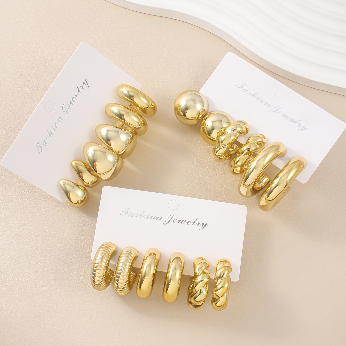 Golden Personality CCB Earrings Creative Double Circle Earring Set 3 Pairs - Image 6