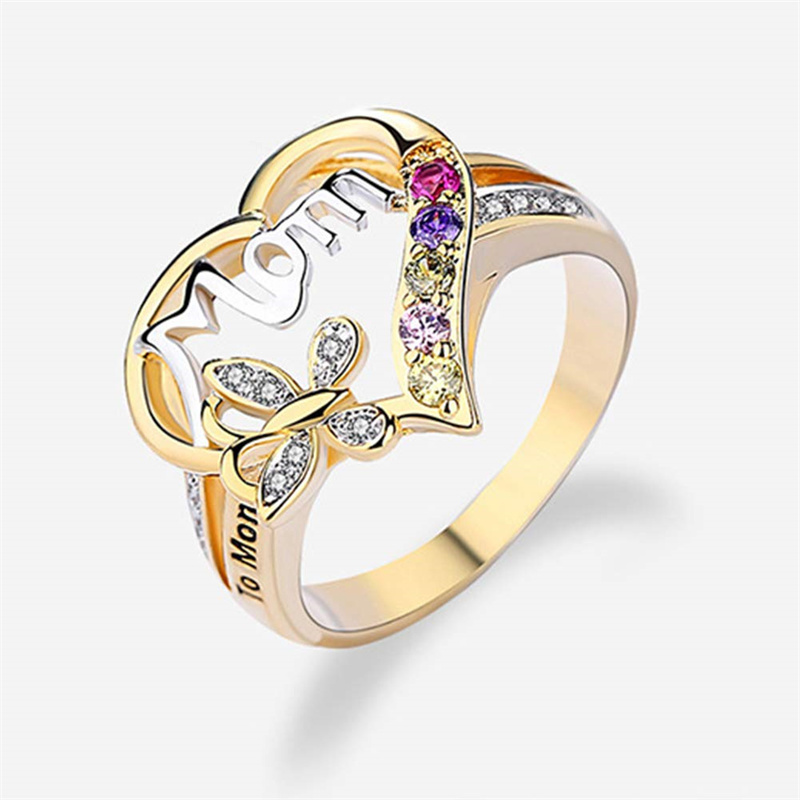 Mother's Day Gift Hollow Heart English Letter Love Mom Rhinestone Butterfly Finger Ring Jewelry Gift - Image 7
