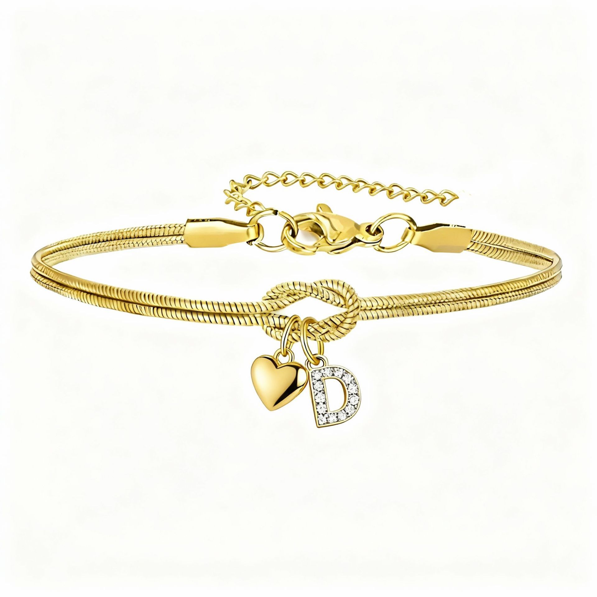 Diamond-Encrusted 26-Letter Heart Pendant Bracelet - Image 4