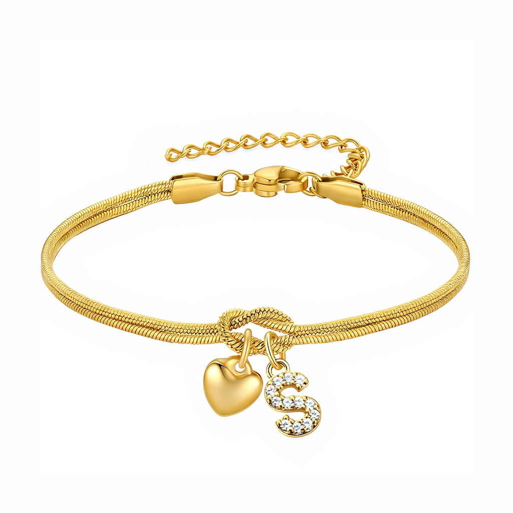 Diamond-Encrusted 26-Letter Heart Pendant Bracelet - Image 5