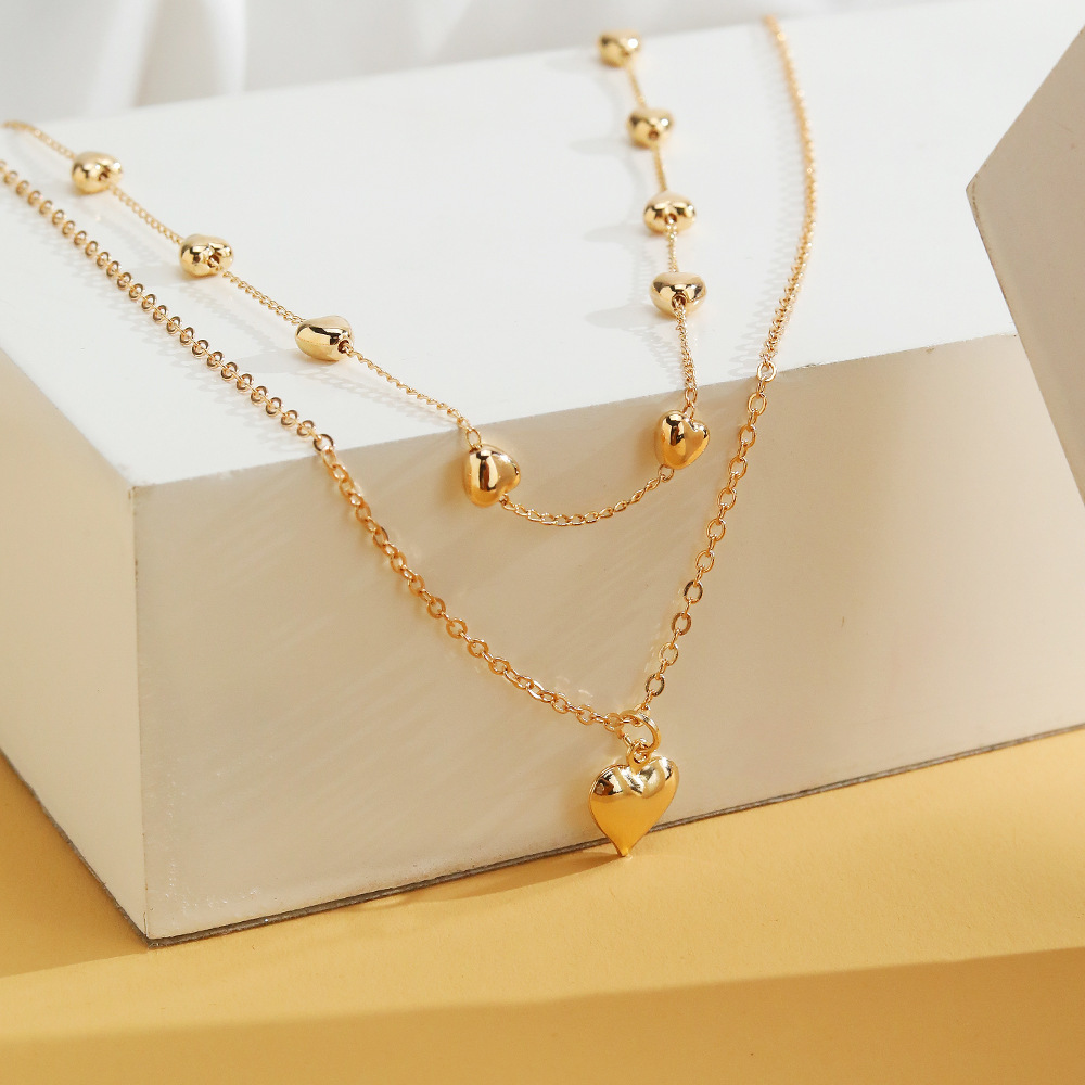 Double-layer Heart Pendant Fine Chain Necklace For Women Multilayer Gold Color Metal Necklaces Fashion Jewelry Accessories - Image 3