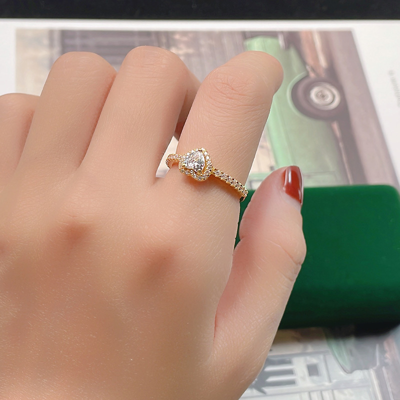 S925 Silver Heart-shaped Ring With Diamonds Thai Silver For Women - Image 3