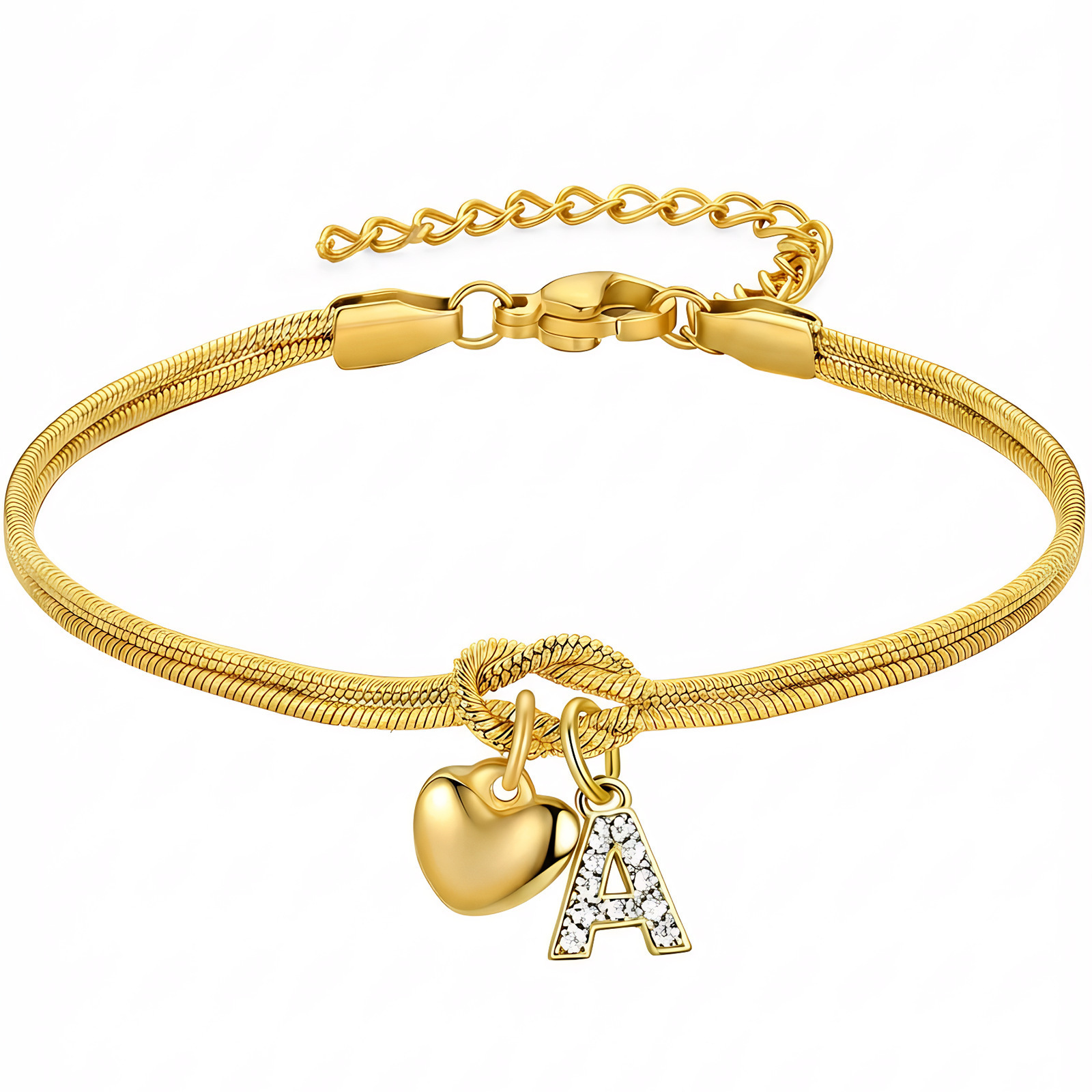 Diamond-Encrusted 26-Letter Heart Pendant Bracelet - Image 8