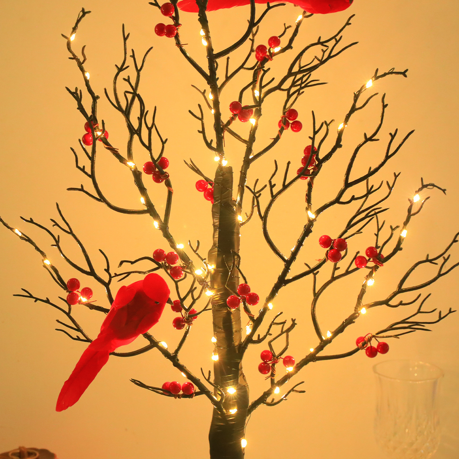 Lighted Mini Birch Tree Light LED Cardinals Christmas Tree Vintage Glowing Tree Light For Table Holiday Home Xmas Decoration - Image 4