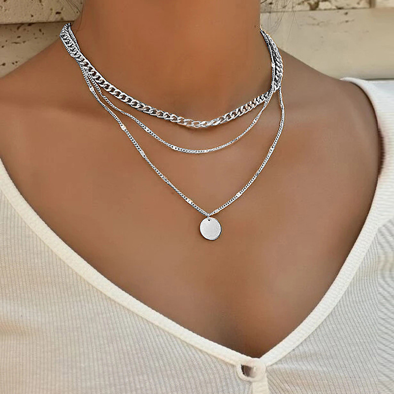 Women's Multilayer Necklace Ins Fashion Disc Pendant Clavicle Necklace Chains Personality Jewelry - Image 4