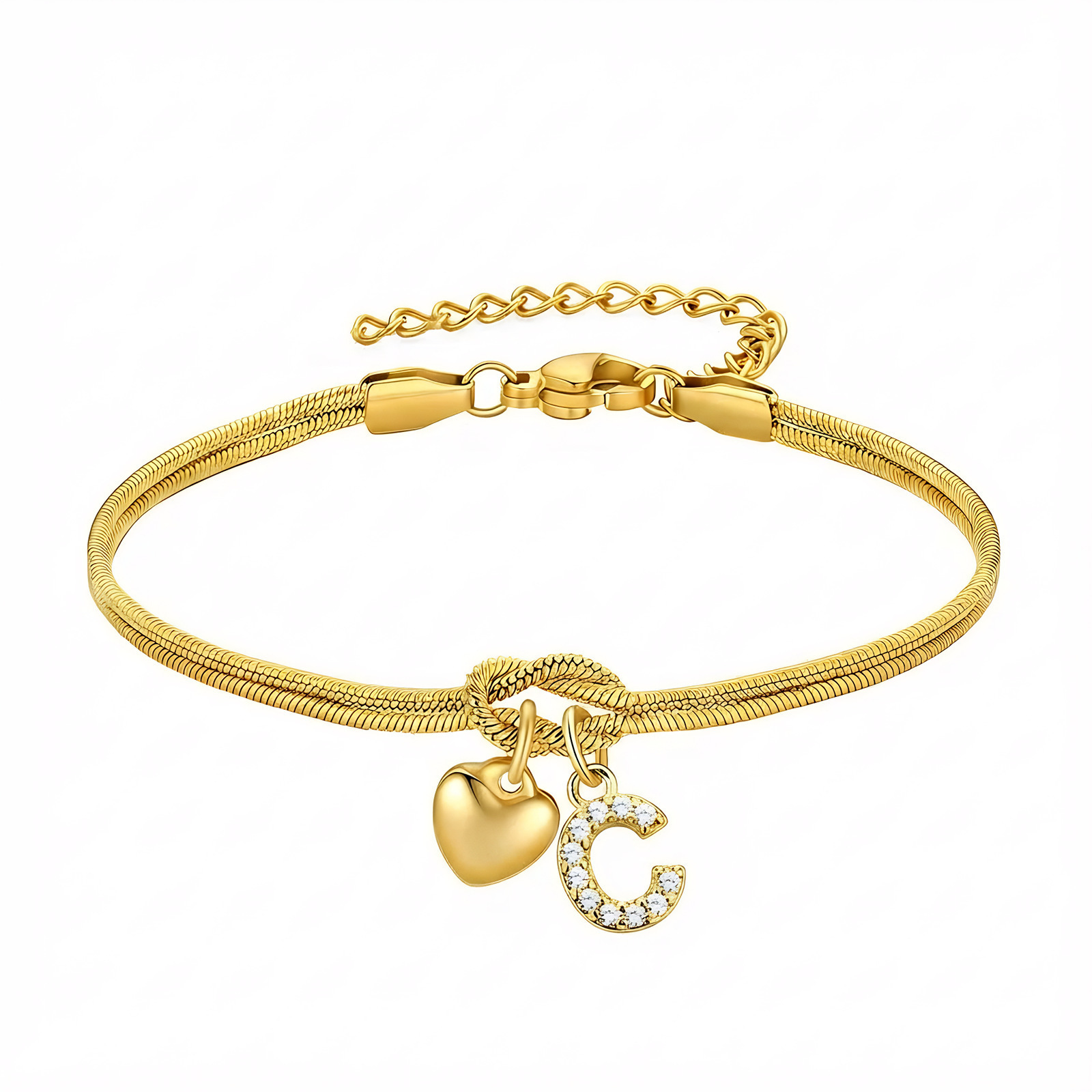 Diamond-Encrusted 26-Letter Heart Pendant Bracelet - Image 6