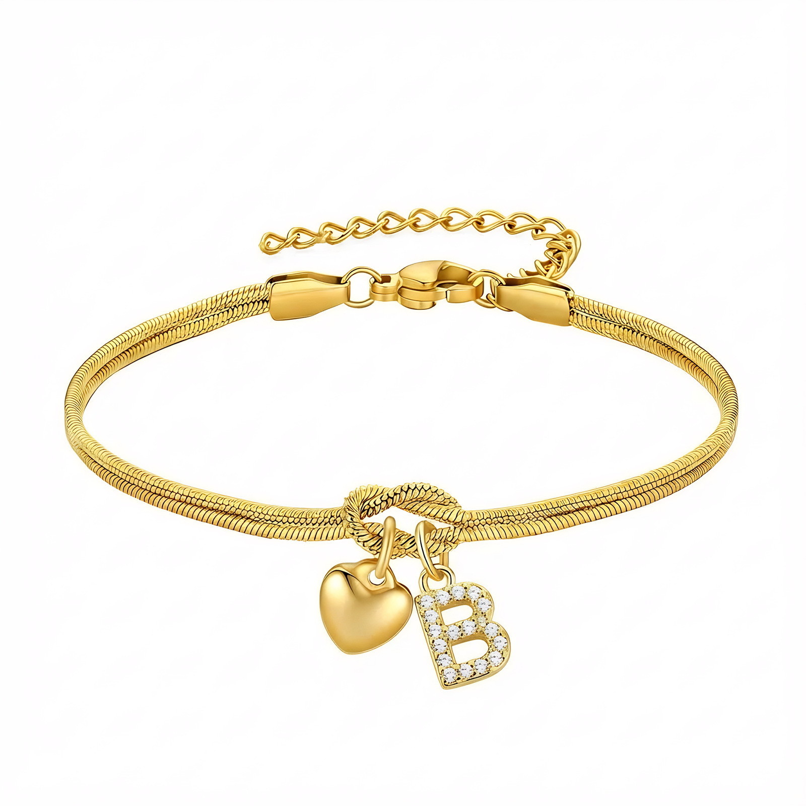 Diamond-Encrusted 26-Letter Heart Pendant Bracelet - Image 2