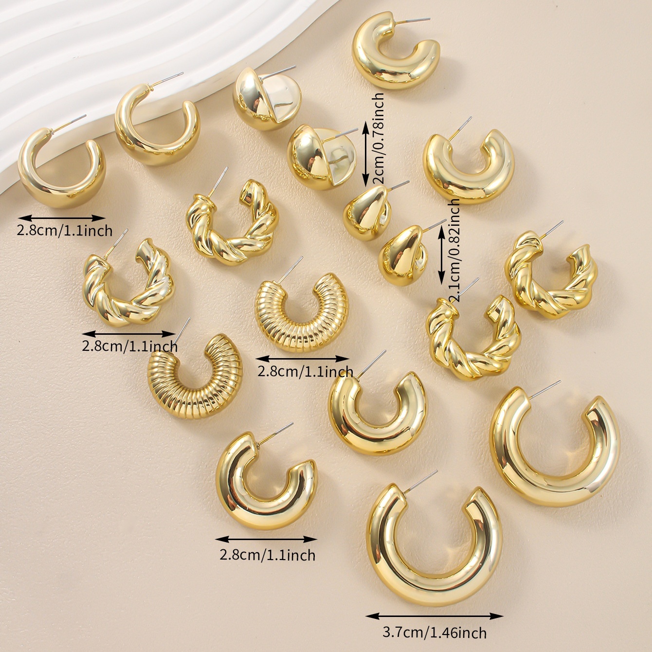 Golden Personality CCB Earrings Creative Double Circle Earring Set 3 Pairs - Image 4
