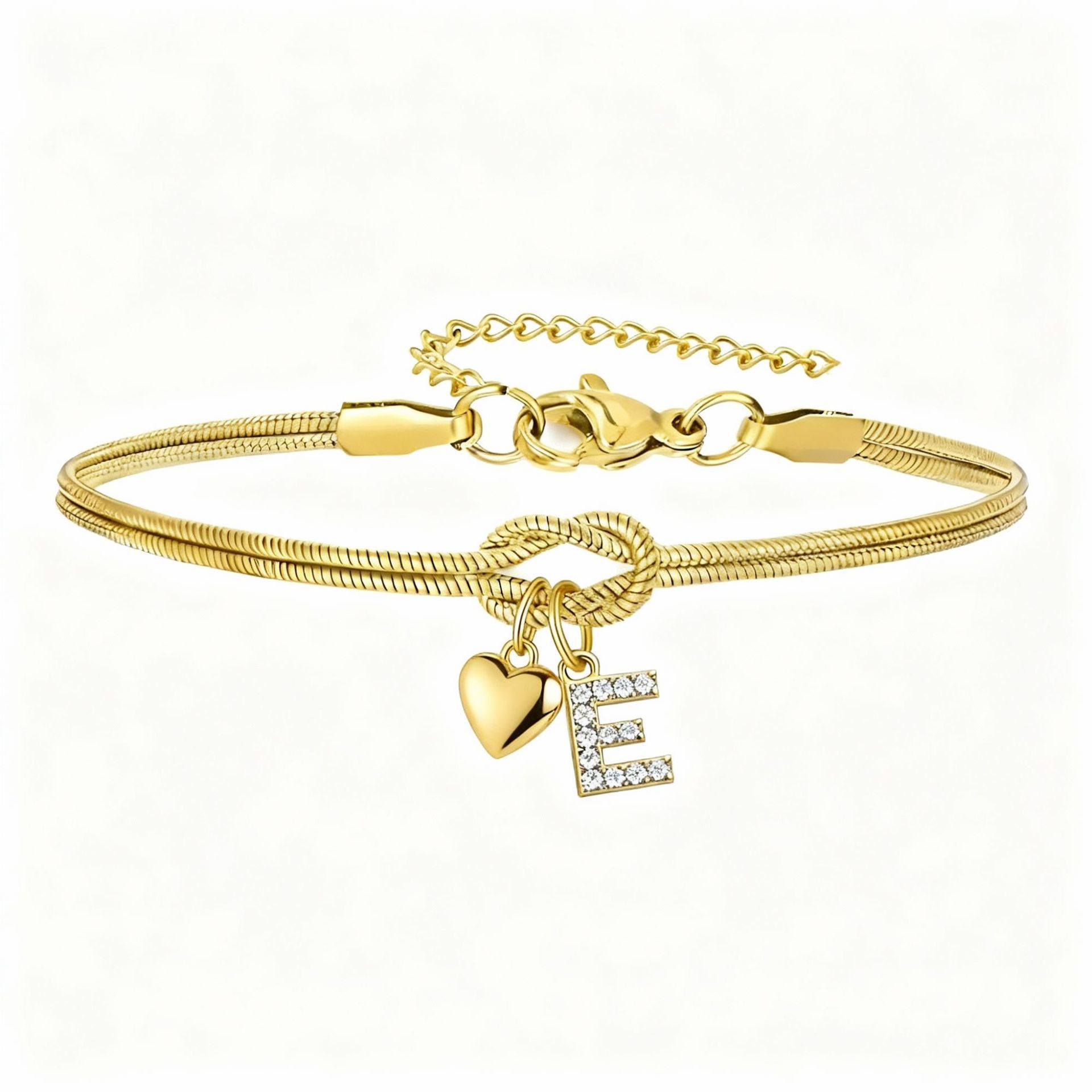 Diamond-Encrusted 26-Letter Heart Pendant Bracelet - Image 7