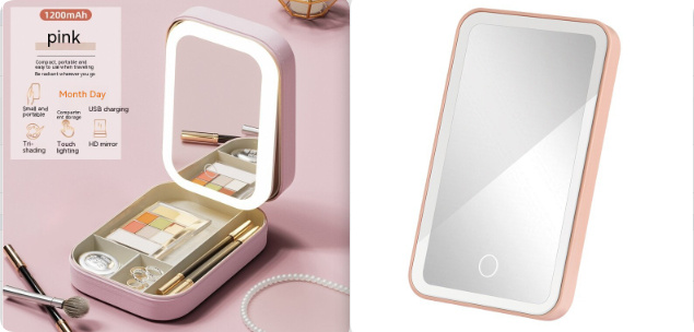 Makeup Storage Box With LED Light Mirror Portable Travel Makeup Cosmetics Storage Box Touch Light Storage Organizer - Image 8