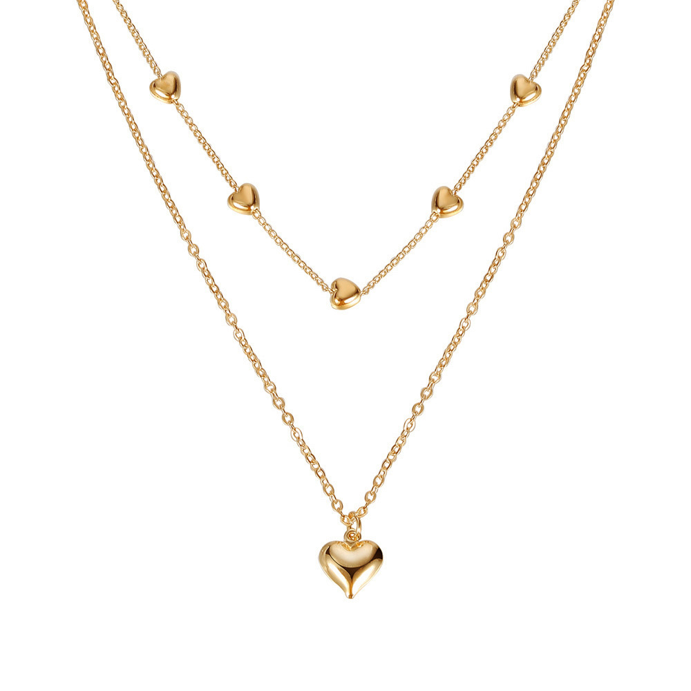 Double-layer Heart Pendant Fine Chain Necklace For Women Multilayer Gold Color Metal Necklaces Fashion Jewelry Accessories - Image 5