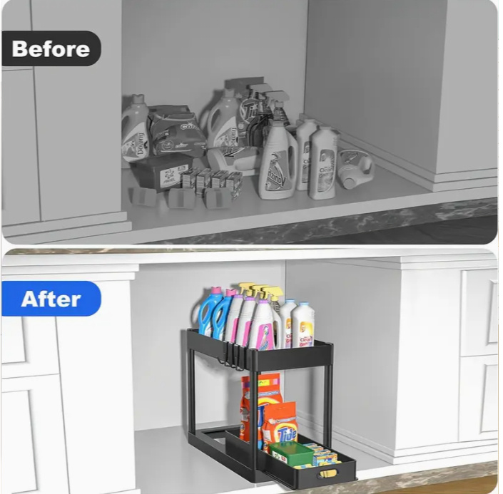 Sink Shelf Double-tier Sink-mounted Storage Rack, Kitchen Cabinet Shelving Unit, Multi-purpose Bathroom Storage Basket. ,1 Pack - Image 8