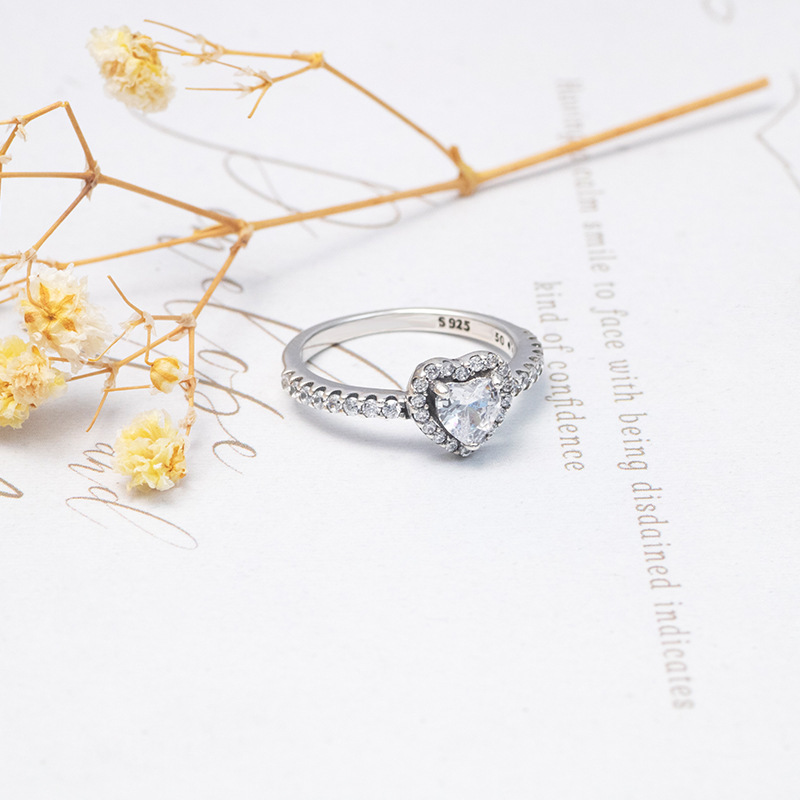 S925 Silver Heart-shaped Ring With Diamonds Thai Silver For Women - Image 4