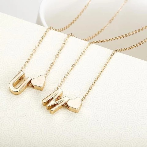 Peach Heart Shaped Letter Necklace Clavicle Chain Necklace - Image 4