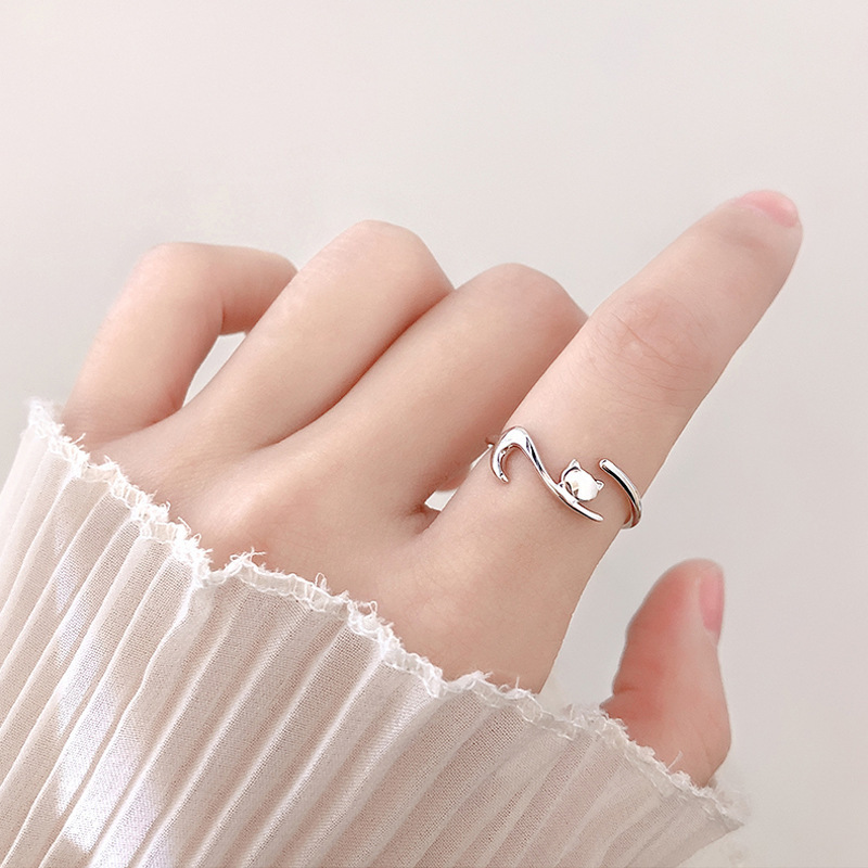 Lazy Cat Open Ring Women Creative Niche Design Cute Cat Ring - Image 3