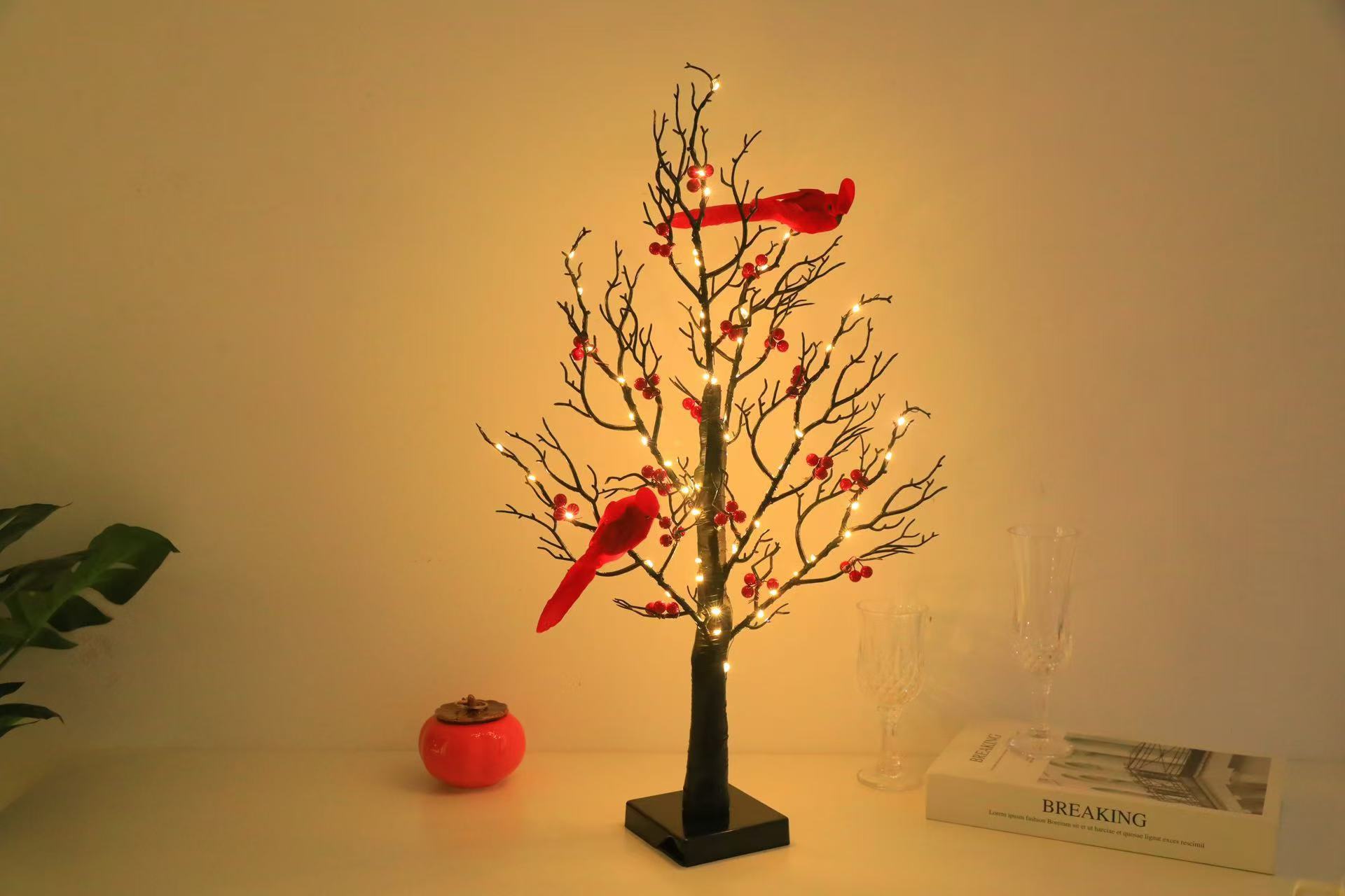 Lighted Mini Birch Tree Light LED Cardinals Christmas Tree Vintage Glowing Tree Light For Table Holiday Home Xmas Decoration - Image 5