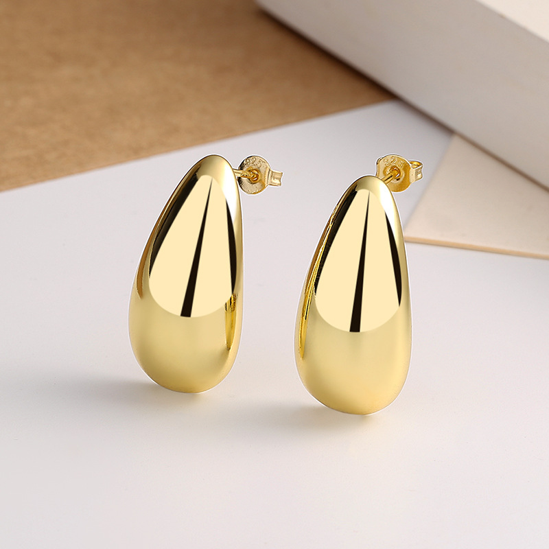 Fashion Jewelry Water Drop Glossy 16k Real Gold Plating Simple And Elegant Earrings - Image 6