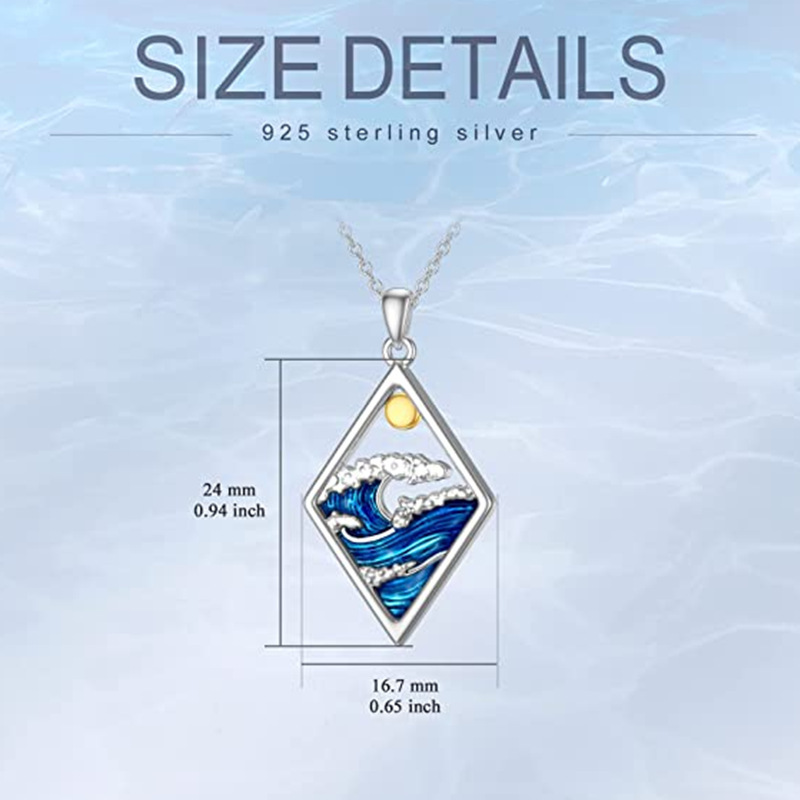 Personalized Blue Ocean Wave Sun Pendant Necklace For Girls - Image 6
