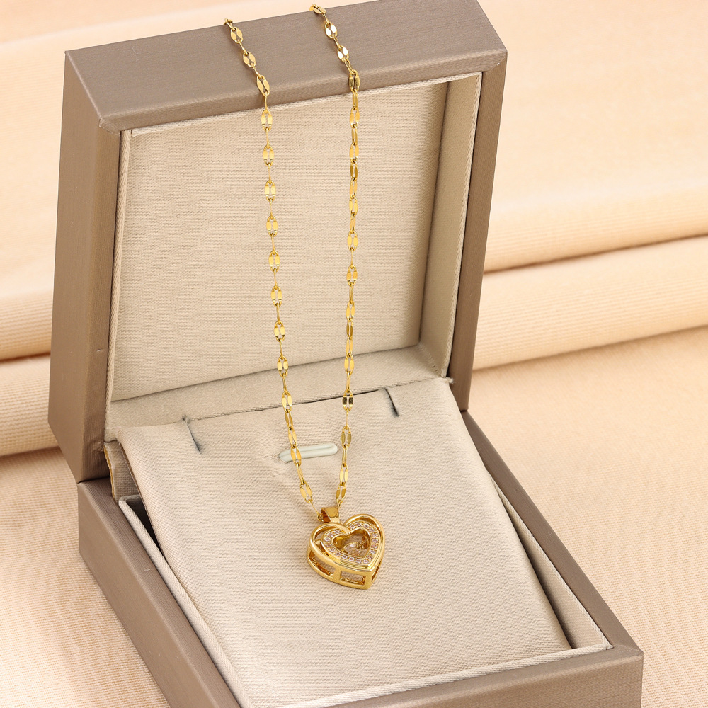 Double-layer Love Necklace With Rhinestones Titanium Steel Pendant Fashion Jewelry Woman Valentines Day Gift - Image 5