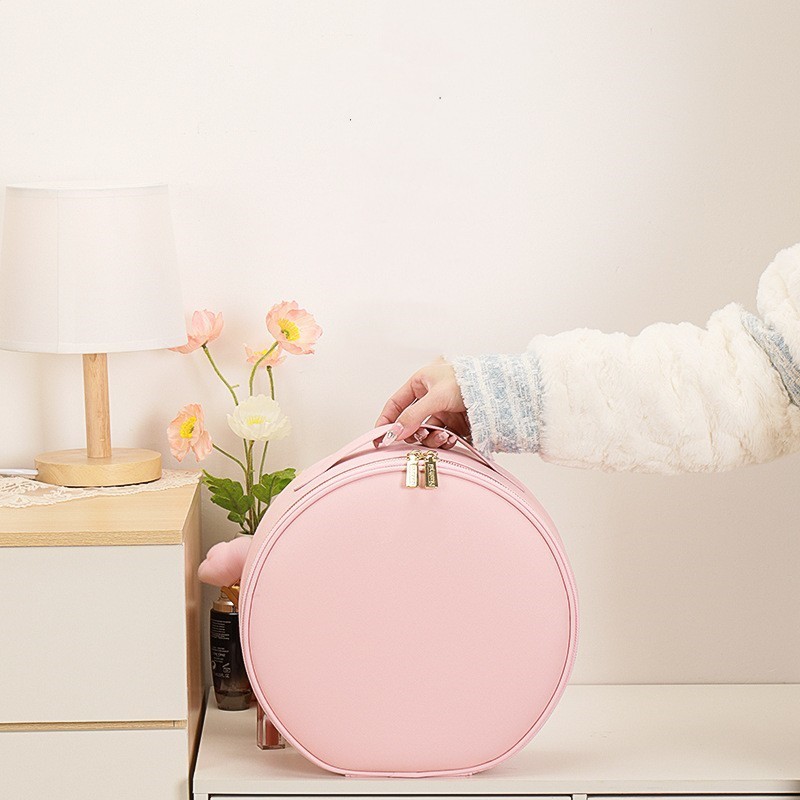 Round Smart LED Makeup Bag With Mirror Lights Women Beauty Bag Large Capacity PU Leather Travel Organizers Cosmetic Case - Image 7