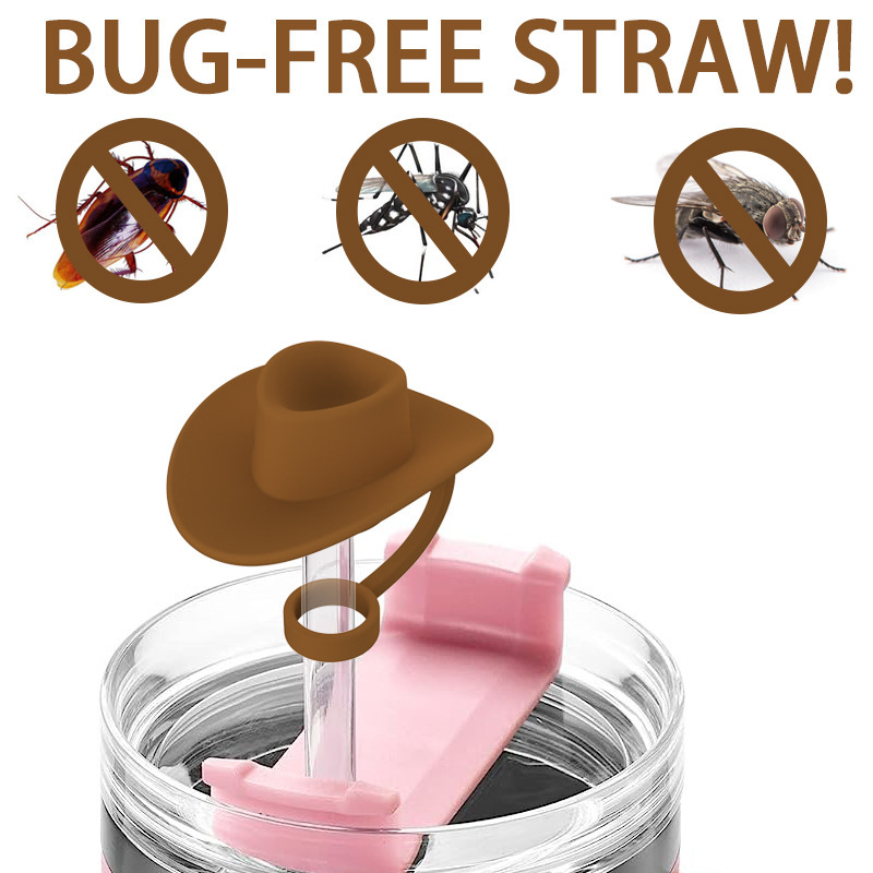 New Style Straw Covers Cap Novelty Sturdy Straw Toppers Reusable Cowboy Hat Shaped For Camping Home Hiking Picnic Kitchen - Image 5