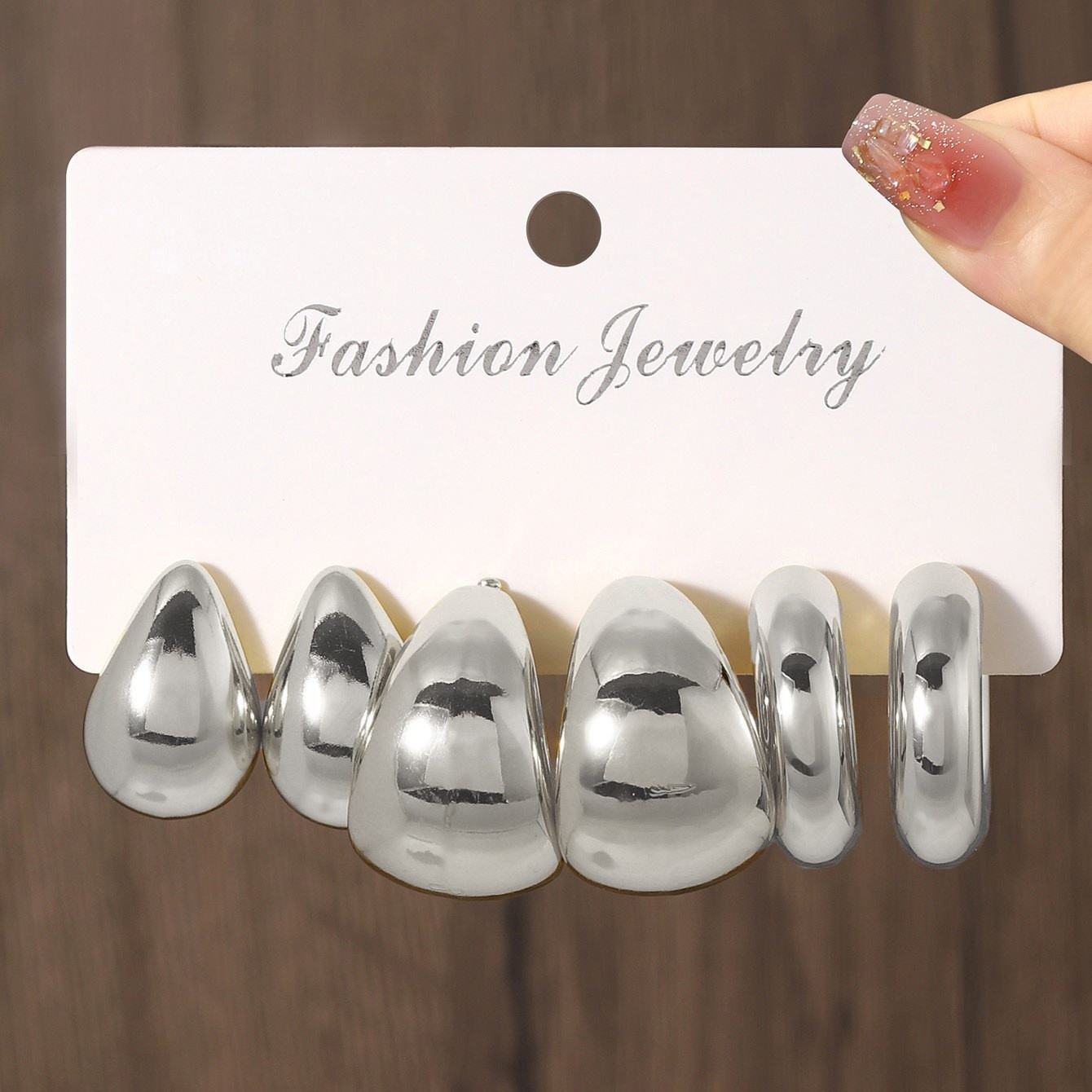 Golden Personality CCB Earrings Creative Double Circle Earring Set 3 Pairs - Image 2